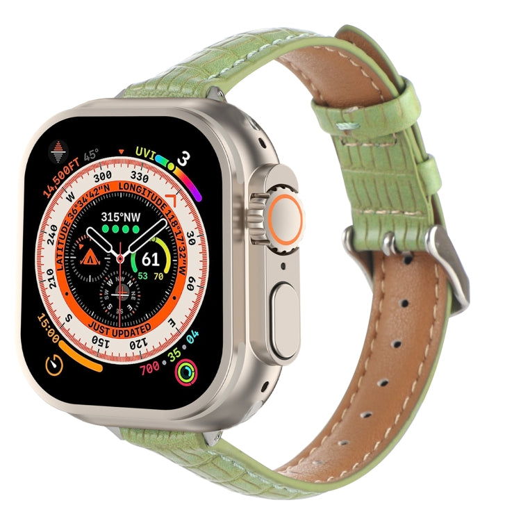 スリムクロコダイルレザーウォッチバンド、Apple Watch SE 2023 44mm用、Apple Watch SE 2023 40mm用、Apple Watch Ultra 2 49mm用、Apple Watch Series 9 45mm用、Apple Watch Series 9 41mm用、Apple Watch Ultra 49mm用