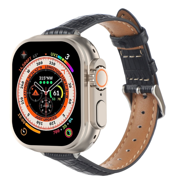 スリムクロコダイルレザーウォッチバンド、Apple Watch SE 2023 44mm用、Apple Watch SE 2023 40mm用、Apple Watch Ultra 2 49mm用、Apple Watch Series 9 45mm用、Apple Watch Series 9 41mm用、Apple Watch Ultra 49mm用