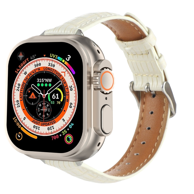 スリムクロコダイルレザーウォッチバンド、Apple Watch SE 2023 44mm用、Apple Watch SE 2023 40mm用、Apple Watch Ultra 2 49mm用、Apple Watch Series 9 45mm用、Apple Watch Series 9 41mm用、Apple Watch Ultra 49mm用