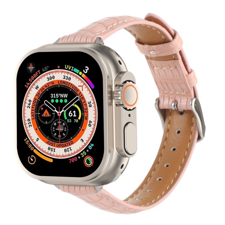 スリムクロコダイルレザーウォッチバンド、Apple Watch SE 2023 44mm用、Apple Watch SE 2023 40mm用、Apple Watch Ultra 2 49mm用、Apple Watch Series 9 45mm用、Apple Watch Series 9 41mm用、Apple Watch Ultra 49mm用