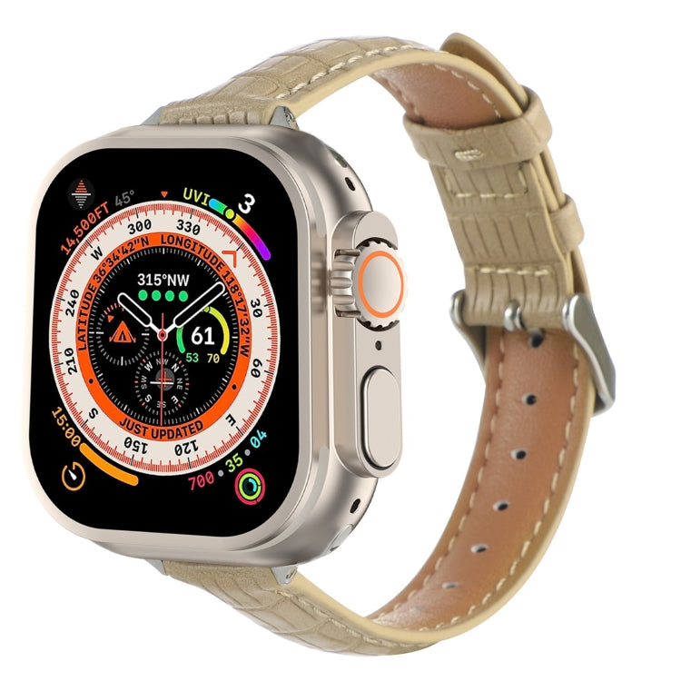 スリムクロコダイルレザーウォッチバンド、Apple Watch SE 2023 44mm用、Apple Watch SE 2023 40mm用、Apple Watch Ultra 2 49mm用、Apple Watch Series 9 45mm用、Apple Watch Series 9 41mm用、Apple Watch Ultra 49mm用