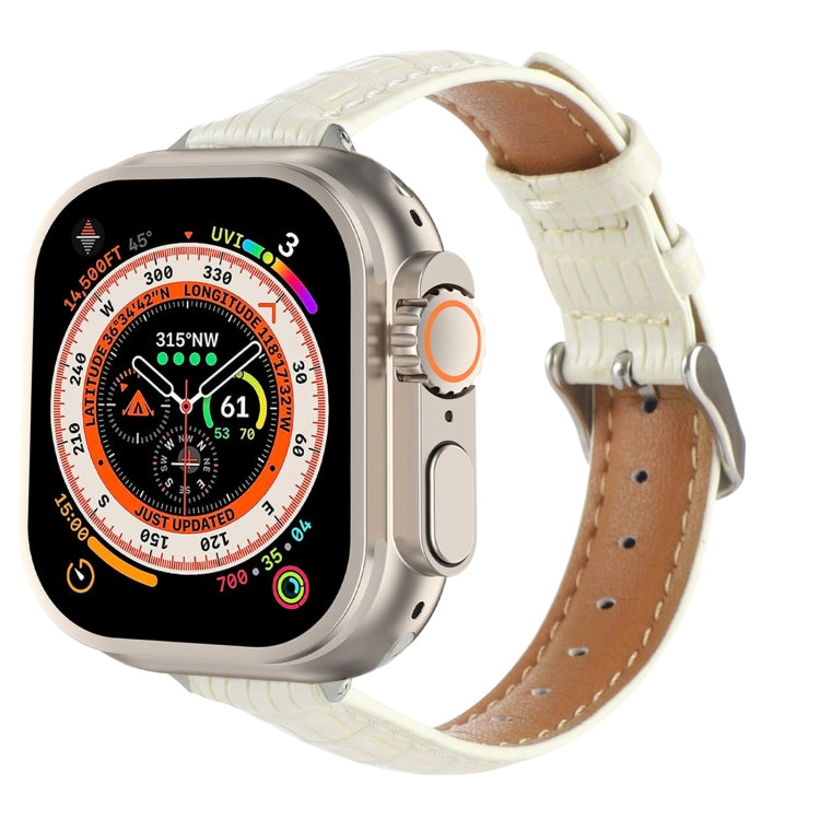 スリムクロコダイルレザーウォッチバンド、Apple Watch SE 2023 44mm用、Apple Watch SE 2023 40mm用、Apple Watch Ultra 2 49mm用、Apple Watch Series 9 45mm用、Apple Watch Series 9 41mm用、Apple Watch Ultra 49mm用