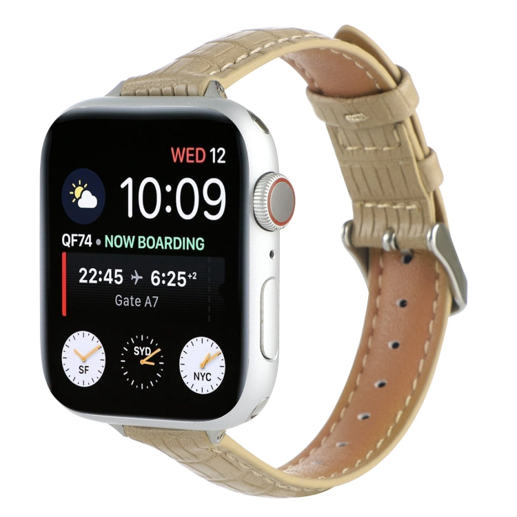 スリムクロコダイルレザーウォッチバンド、Apple Watch Series 4 44mm用、Apple Watch Series 4 40mm用、Apple Watch Series 3 38mm用、Apple Watch Series 3 42mm用、Apple Watch Series 2 42mm用、Apple Watch Series 2 38mm用