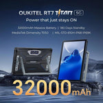 OUKITEL RT7 TITAN 5G ネットワーク IP68/IP69K 耐衝撃タブレット、10.1インチ Android 15 MediaTek Dimensity 7050 オクタコア デュアルSIM対応、EUプラグ、RT7 5G 12GB+512GB