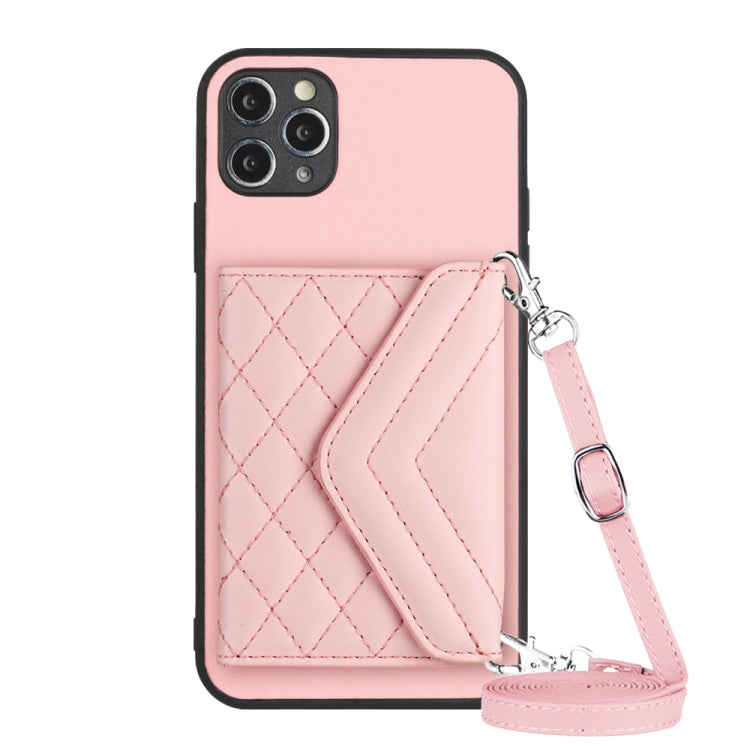 ひし形テクスチャーカードバッグ RFID スマホケース 長いストラップ付き、iPhone 12 mini 用、iPhone 11 Pro Max 用、iPhone 11 用、iPhone 11 Pro 用、iPhone XS / X 用、iPhone XR 用、iPhone XS Max 用、iPhone 8 Plus / 7 Plus 用