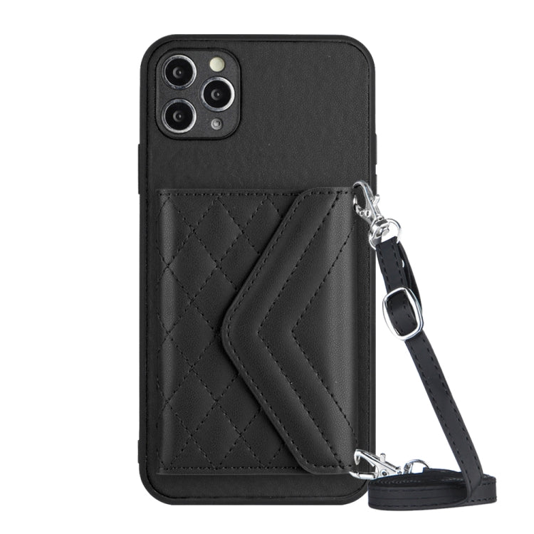 ひし形テクスチャーカードバッグ RFID スマホケース 長いストラップ付き、iPhone 12 mini 用、iPhone 11 Pro Max 用、iPhone 11 用、iPhone 11 Pro 用、iPhone XS / X 用、iPhone XR 用、iPhone XS Max 用、iPhone 8 Plus / 7 Plus 用
