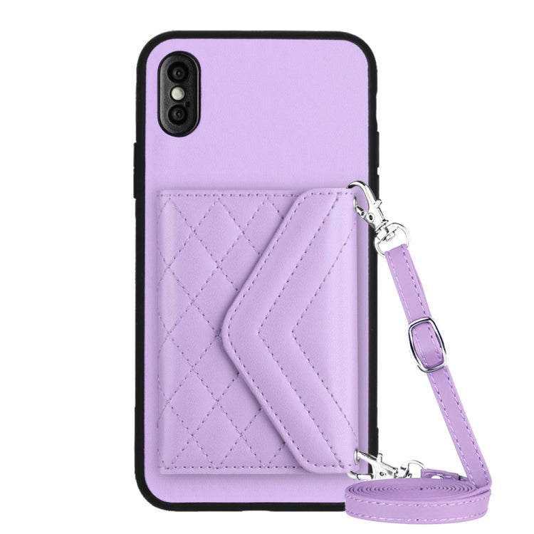 ひし形テクスチャーカードバッグ RFID スマホケース 長いストラップ付き、iPhone 12 mini 用、iPhone 11 Pro Max 用、iPhone 11 用、iPhone 11 Pro 用、iPhone XS / X 用、iPhone XR 用、iPhone XS Max 用、iPhone 8 Plus / 7 Plus 用