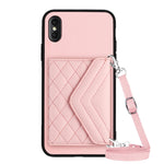 ひし形テクスチャーカードバッグ RFID スマホケース 長いストラップ付き、iPhone 12 mini 用、iPhone 11 Pro Max 用、iPhone 11 用、iPhone 11 Pro 用、iPhone XS / X 用、iPhone XR 用、iPhone XS Max 用、iPhone 8 Plus / 7 Plus 用