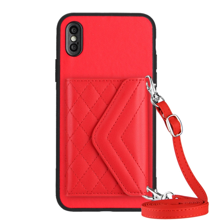 ひし形テクスチャーカードバッグ RFID スマホケース 長いストラップ付き、iPhone 12 mini 用、iPhone 11 Pro Max 用、iPhone 11 用、iPhone 11 Pro 用、iPhone XS / X 用、iPhone XR 用、iPhone XS Max 用、iPhone 8 Plus / 7 Plus 用
