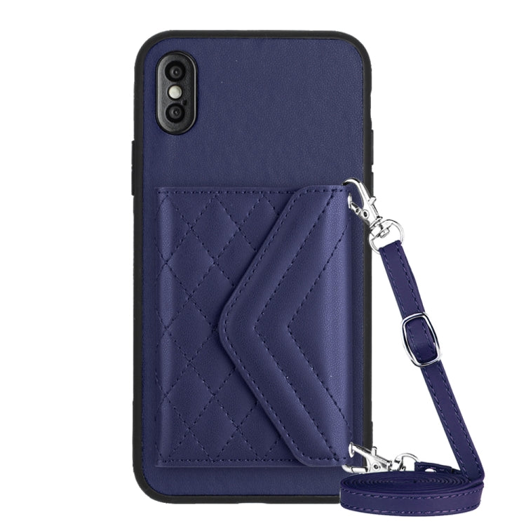 ひし形テクスチャーカードバッグ RFID スマホケース 長いストラップ付き、iPhone 12 mini 用、iPhone 11 Pro Max 用、iPhone 11 用、iPhone 11 Pro 用、iPhone XS / X 用、iPhone XR 用、iPhone XS Max 用、iPhone 8 Plus / 7 Plus 用