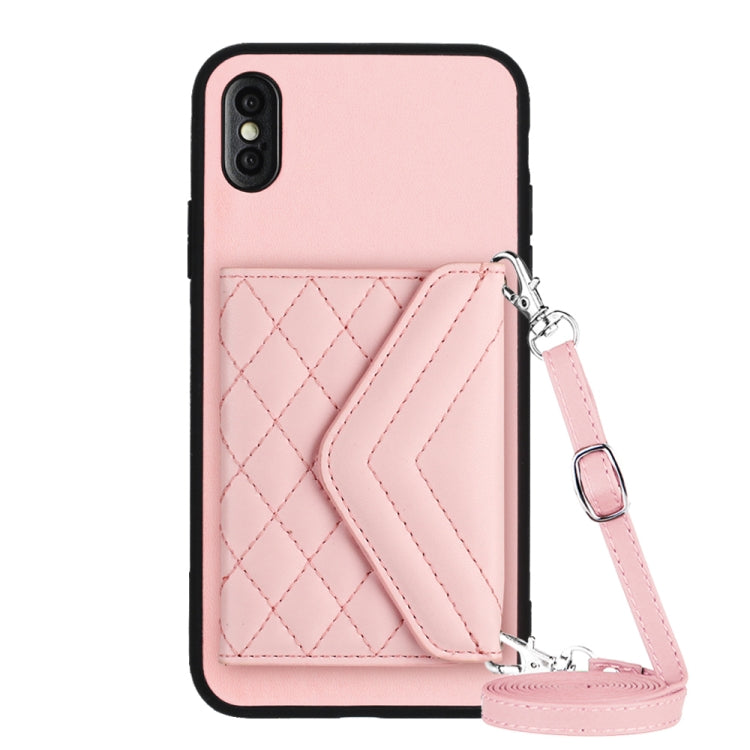 ひし形テクスチャーカードバッグ RFID スマホケース 長いストラップ付き、iPhone 12 mini 用、iPhone 11 Pro Max 用、iPhone 11 用、iPhone 11 Pro 用、iPhone XS / X 用、iPhone XR 用、iPhone XS Max 用、iPhone 8 Plus / 7 Plus 用