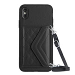 ひし形テクスチャーカードバッグ RFID スマホケース 長いストラップ付き、iPhone 12 mini 用、iPhone 11 Pro Max 用、iPhone 11 用、iPhone 11 Pro 用、iPhone XS / X 用、iPhone XR 用、iPhone XS Max 用、iPhone 8 Plus / 7 Plus 用