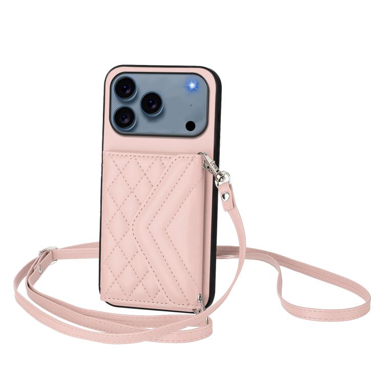 ひし形テクスチャーカードバッグ RFID スマホケース 長いストラップ付き、iPhone 17 Pro Max 用、iPhone 17 Pro 用、iPhone 17 用、iPhone Air 用、iPhone 16 Pro Max 用、iPhone 16 Pro 用、iPhone 16 Plus 用、iPhone 16 用