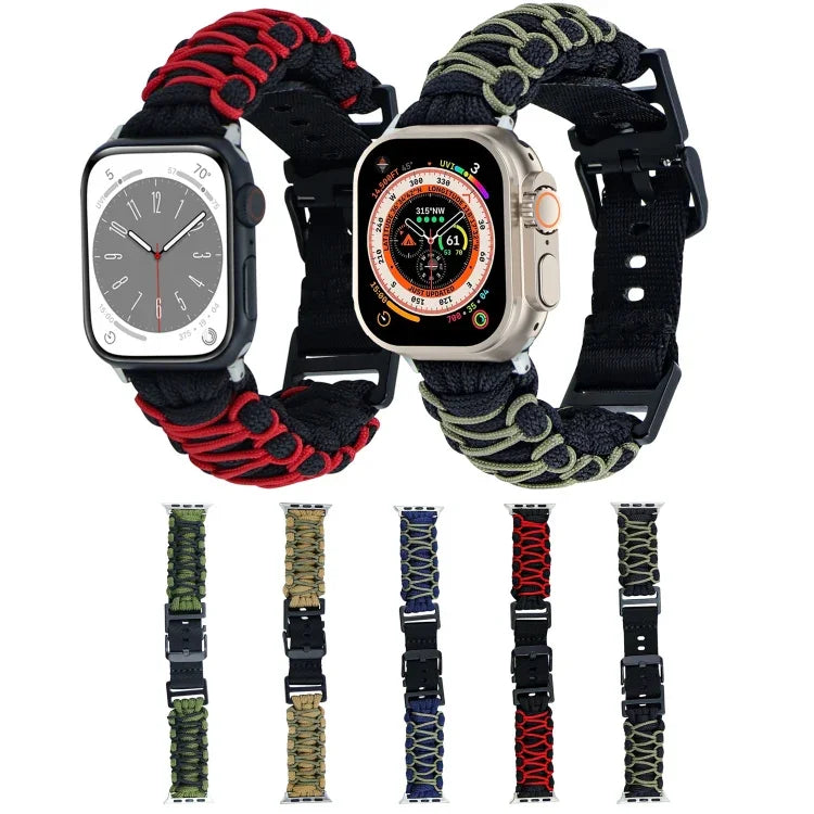 二重編みパラコードバックルウォッチバンド、Apple Watch Series 4 44mm用、Apple Watch Series 4 40mm用、Apple Watch Series 3 38mm用、Apple Watch Series 3 42mm用、Apple Watch Series 2 42mm用、Apple Watch Series 2 38mm用、Apple Watch 42mm用