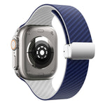 カーボンファイバー磁気シルバーバックルウォッチバンド、Apple Watch Series 9 45mm用、Apple Watch Series 9 41mm用、Apple Watch Ultra 49mm用