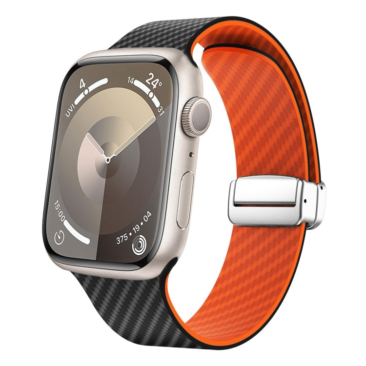 カーボンファイバー磁気シルバーバックルウォッチバンド、Apple Watch Series 9 45mm用、Apple Watch Series 9 41mm用、Apple Watch Ultra 49mm用