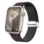カーボンファイバー磁気シルバーバックルウォッチバンド、Apple Watch Series 9 45mm用、Apple Watch Series 9 41mm用、Apple Watch Ultra 49mm用