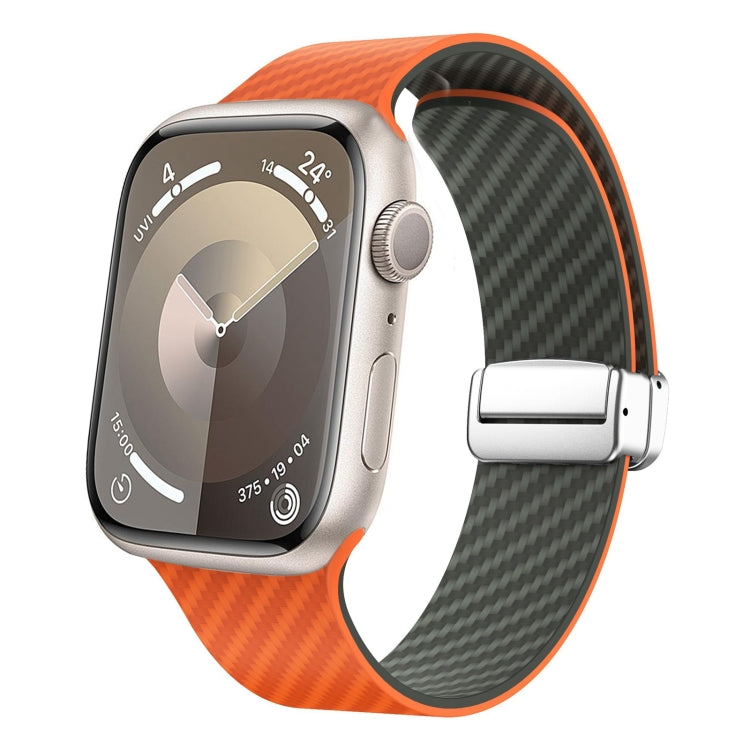 カーボンファイバー磁気シルバーバックルウォッチバンド、Apple Watch Series 9 45mm用、Apple Watch Series 9 41mm用、Apple Watch Ultra 49mm用
