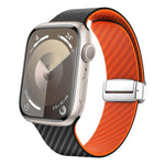 カーボンファイバー磁気シルバーバックルウォッチバンド、Apple Watch Series 9 45mm用、Apple Watch Series 9 41mm用、Apple Watch Ultra 49mm用