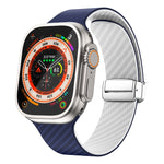 カーボンファイバー磁気シルバーバックルウォッチバンド、Apple Watch Series 9 45mm用、Apple Watch Series 9 41mm用、Apple Watch Ultra 49mm用