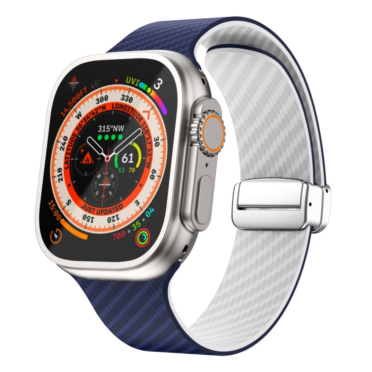 カーボンファイバー磁気シルバーバックルウォッチバンド、Apple Watch Series 9 45mm用、Apple Watch Series 9 41mm用、Apple Watch Ultra 49mm用