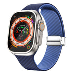 カーボンファイバー磁気シルバーバックルウォッチバンド、Apple Watch Series 9 45mm用、Apple Watch Series 9 41mm用、Apple Watch Ultra 49mm用