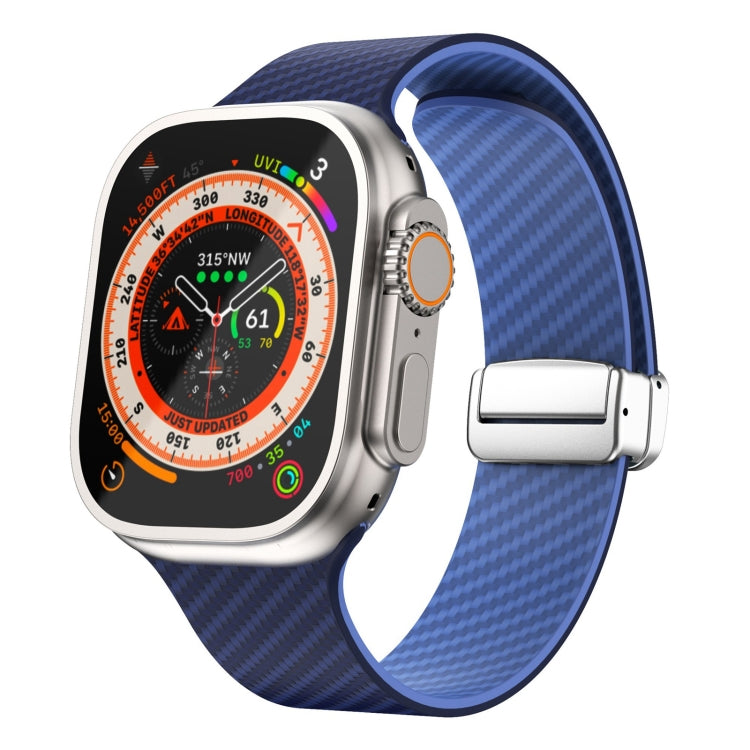 カーボンファイバー磁気シルバーバックルウォッチバンド、Apple Watch Series 9 45mm用、Apple Watch Series 9 41mm用、Apple Watch Ultra 49mm用