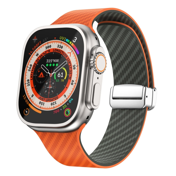 カーボンファイバー磁気シルバーバックルウォッチバンド、Apple Watch Series 9 45mm用、Apple Watch Series 9 41mm用、Apple Watch Ultra 49mm用