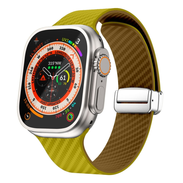 カーボンファイバー磁気シルバーバックルウォッチバンド、Apple Watch Series 9 45mm用、Apple Watch Series 9 41mm用、Apple Watch Ultra 49mm用