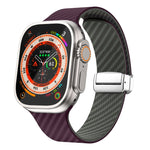 カーボンファイバー磁気シルバーバックルウォッチバンド、Apple Watch Series 9 45mm用、Apple Watch Series 9 41mm用、Apple Watch Ultra 49mm用