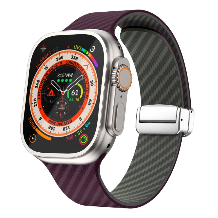 カーボンファイバー磁気シルバーバックルウォッチバンド、Apple Watch Series 9 45mm用、Apple Watch Series 9 41mm用、Apple Watch Ultra 49mm用