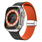 カーボンファイバー磁気シルバーバックルウォッチバンド、Apple Watch Series 9 45mm用、Apple Watch Series 9 41mm用、Apple Watch Ultra 49mm用