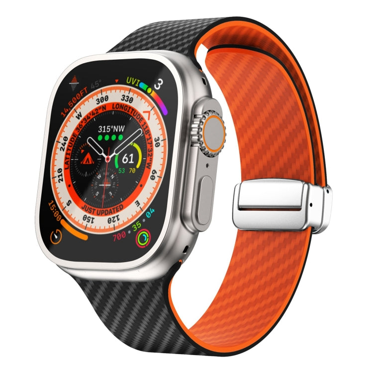 カーボンファイバー磁気シルバーバックルウォッチバンド、Apple Watch Series 9 45mm用、Apple Watch Series 9 41mm用、Apple Watch Ultra 49mm用