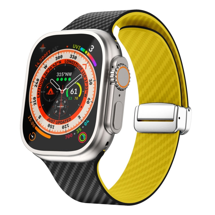 カーボンファイバー磁気シルバーバックルウォッチバンド、Apple Watch Series 9 45mm用、Apple Watch Series 9 41mm用、Apple Watch Ultra 49mm用
