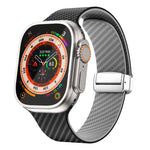 カーボンファイバー磁気シルバーバックルウォッチバンド、Apple Watch Series 9 45mm用、Apple Watch Series 9 41mm用、Apple Watch Ultra 49mm用