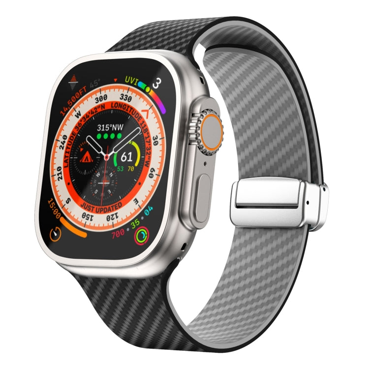 カーボンファイバー磁気シルバーバックルウォッチバンド、Apple Watch Series 9 45mm用、Apple Watch Series 9 41mm用、Apple Watch Ultra 49mm用