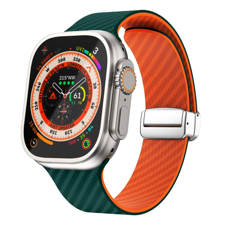 カーボンファイバー磁気シルバーバックルウォッチバンド、Apple Watch Series 9 45mm用、Apple Watch Series 9 41mm用、Apple Watch Ultra 49mm用
