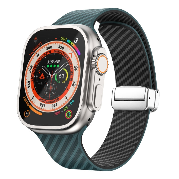 カーボンファイバー磁気シルバーバックルウォッチバンド、Apple Watch Series 9 45mm用、Apple Watch Series 9 41mm用、Apple Watch Ultra 49mm用