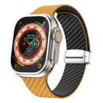 カーボンファイバー磁気シルバーバックルウォッチバンド、Apple Watch Series 9 45mm用、Apple Watch Series 9 41mm用、Apple Watch Ultra 49mm用