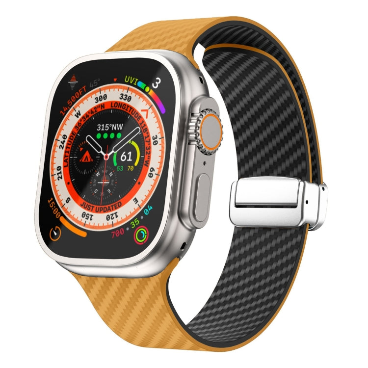 カーボンファイバー磁気シルバーバックルウォッチバンド、Apple Watch Series 9 45mm用、Apple Watch Series 9 41mm用、Apple Watch Ultra 49mm用