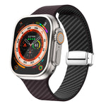 カーボンファイバー磁気シルバーバックルウォッチバンド、Apple Watch Series 9 45mm用、Apple Watch Series 9 41mm用、Apple Watch Ultra 49mm用