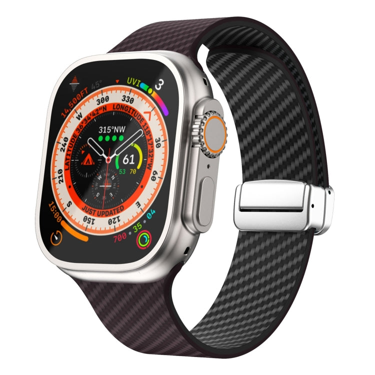 カーボンファイバー磁気シルバーバックルウォッチバンド、Apple Watch Series 9 45mm用、Apple Watch Series 9 41mm用、Apple Watch Ultra 49mm用