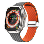 カーボンファイバー磁気シルバーバックルウォッチバンド、Apple Watch Series 9 45mm用、Apple Watch Series 9 41mm用、Apple Watch Ultra 49mm用