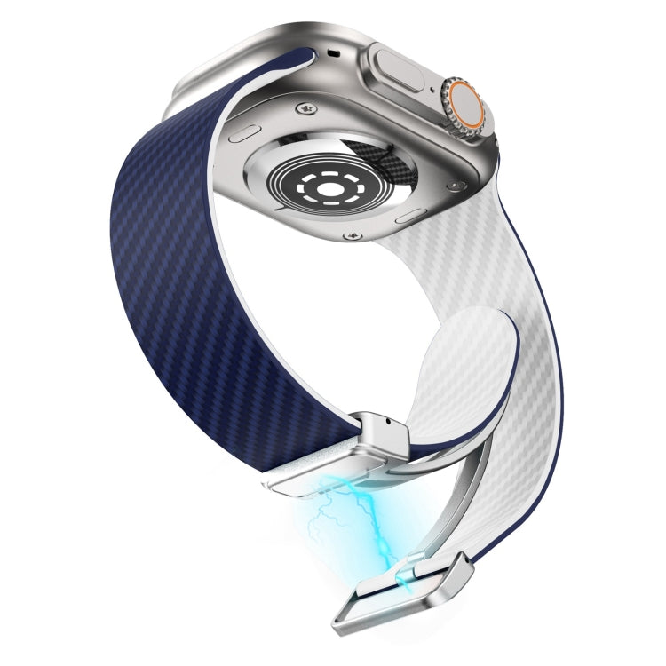 カーボンファイバー磁気シルバーバックルウォッチバンド、Apple Watch 42mm用、Apple Watch 38mm用