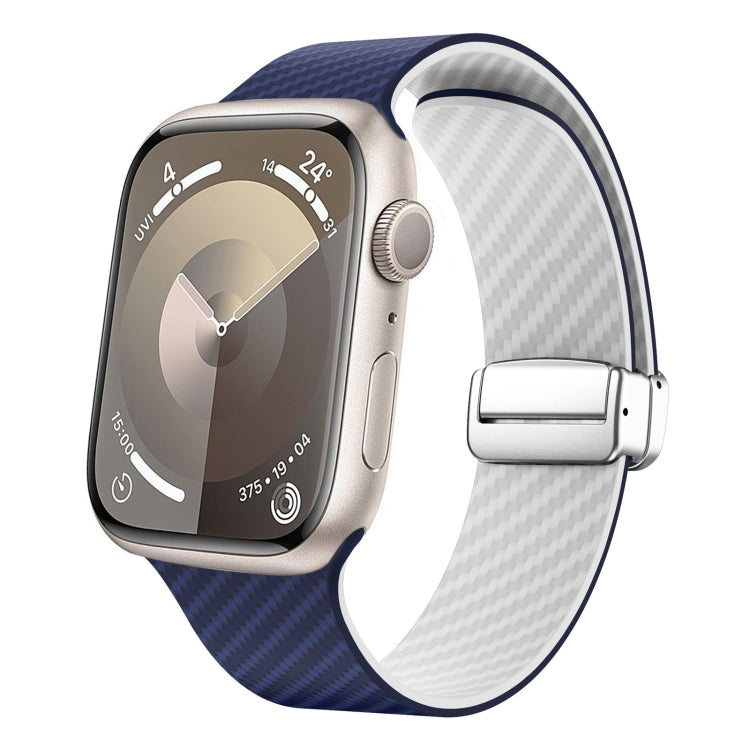 カーボンファイバー磁気シルバーバックルウォッチバンド、Apple Watch 42mm用、Apple Watch 38mm用