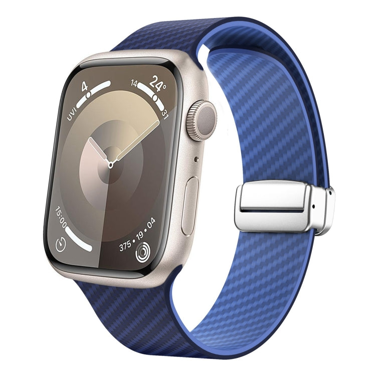 カーボンファイバー磁気シルバーバックルウォッチバンド、Apple Watch 42mm用、Apple Watch 38mm用