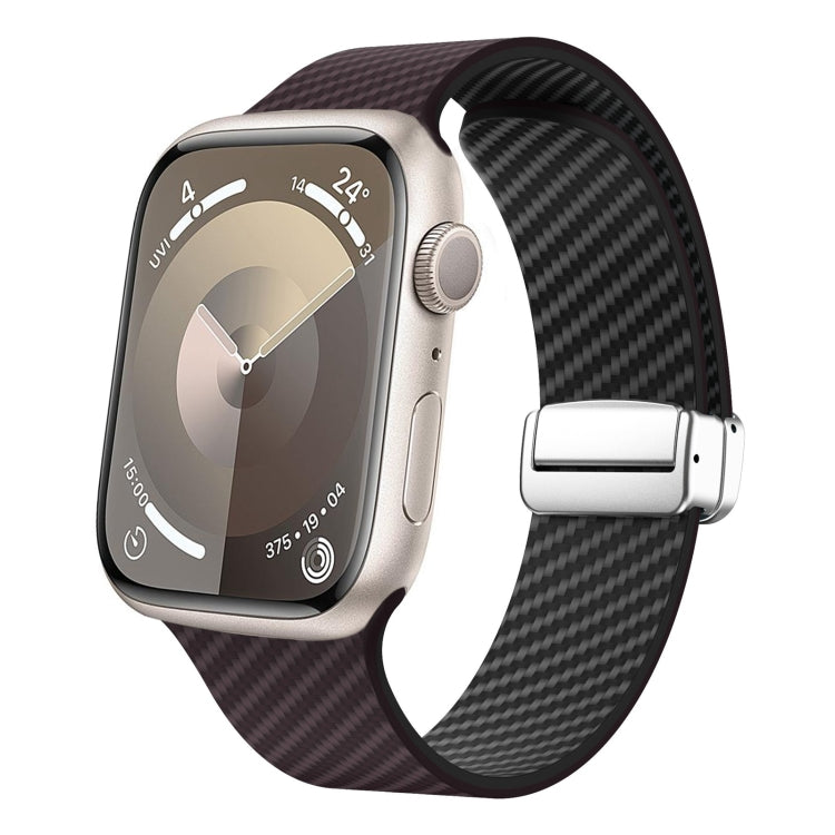 カーボンファイバー磁気シルバーバックルウォッチバンド、Apple Watch 42mm用、Apple Watch 38mm用