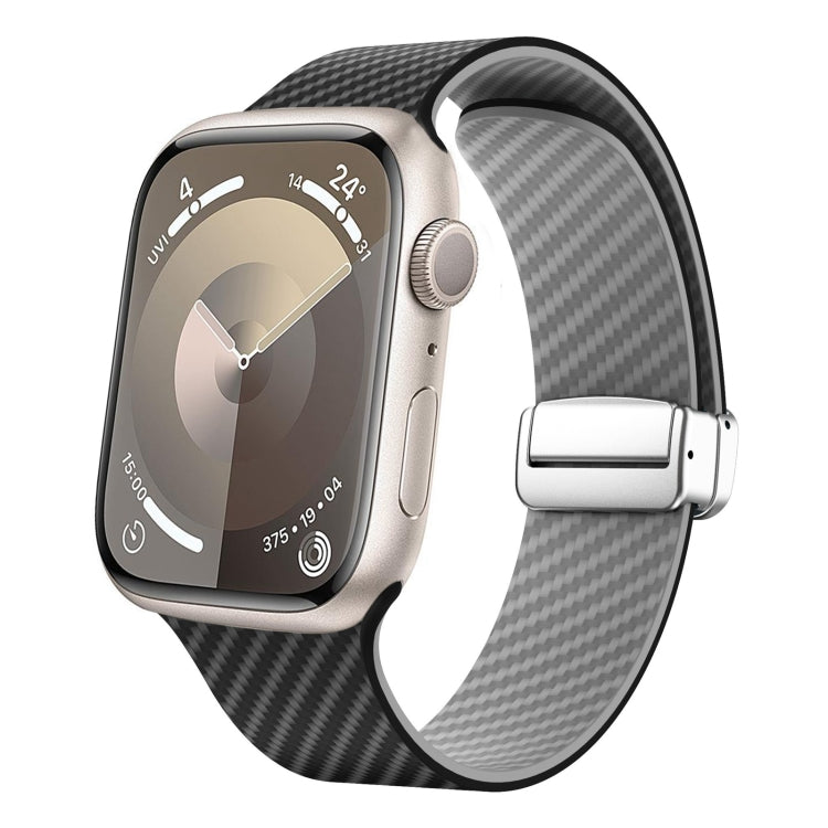カーボンファイバー磁気シルバーバックルウォッチバンド、Apple Watch 42mm用、Apple Watch 38mm用