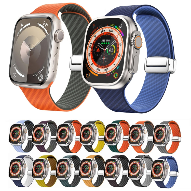 カーボンファイバー磁気シルバーバックルウォッチバンド、Apple Watch 42mm用、Apple Watch 38mm用