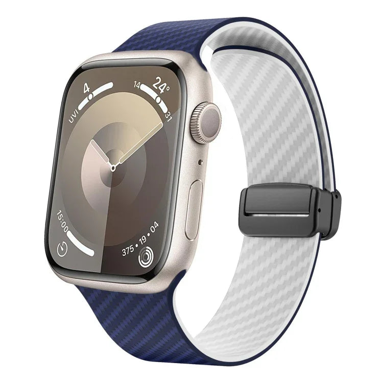 カーボンファイバー磁気ブラックバックルウォッチバンド、Apple Watch 42mm用、Apple Watch 38mm用